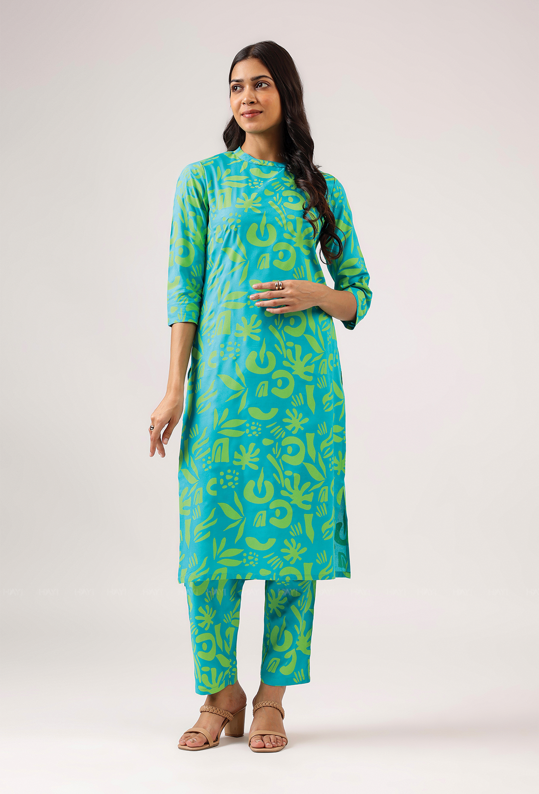 Hazy Blue with Abstract Grove Viscose printed Co ord set