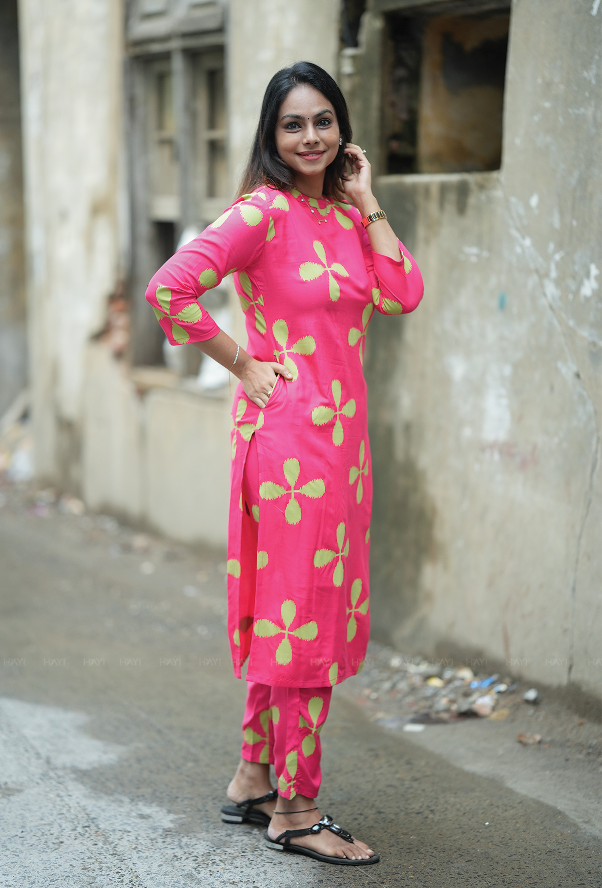 Pestry Pink with Ikat Blooms floral printed Viscose Co Ords