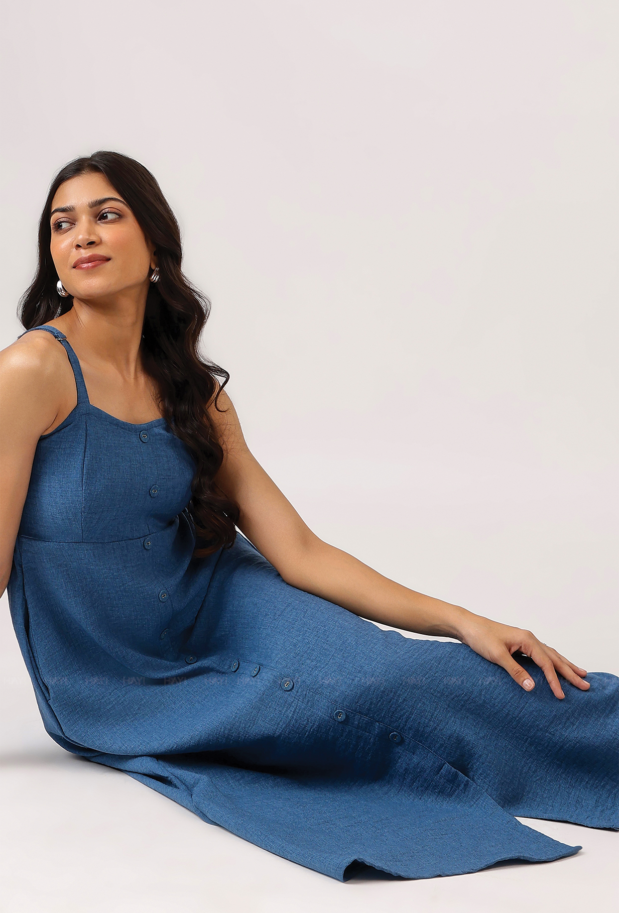 Rawelle Denim Blue Adjustable Strap Spaghetti With Back Smock