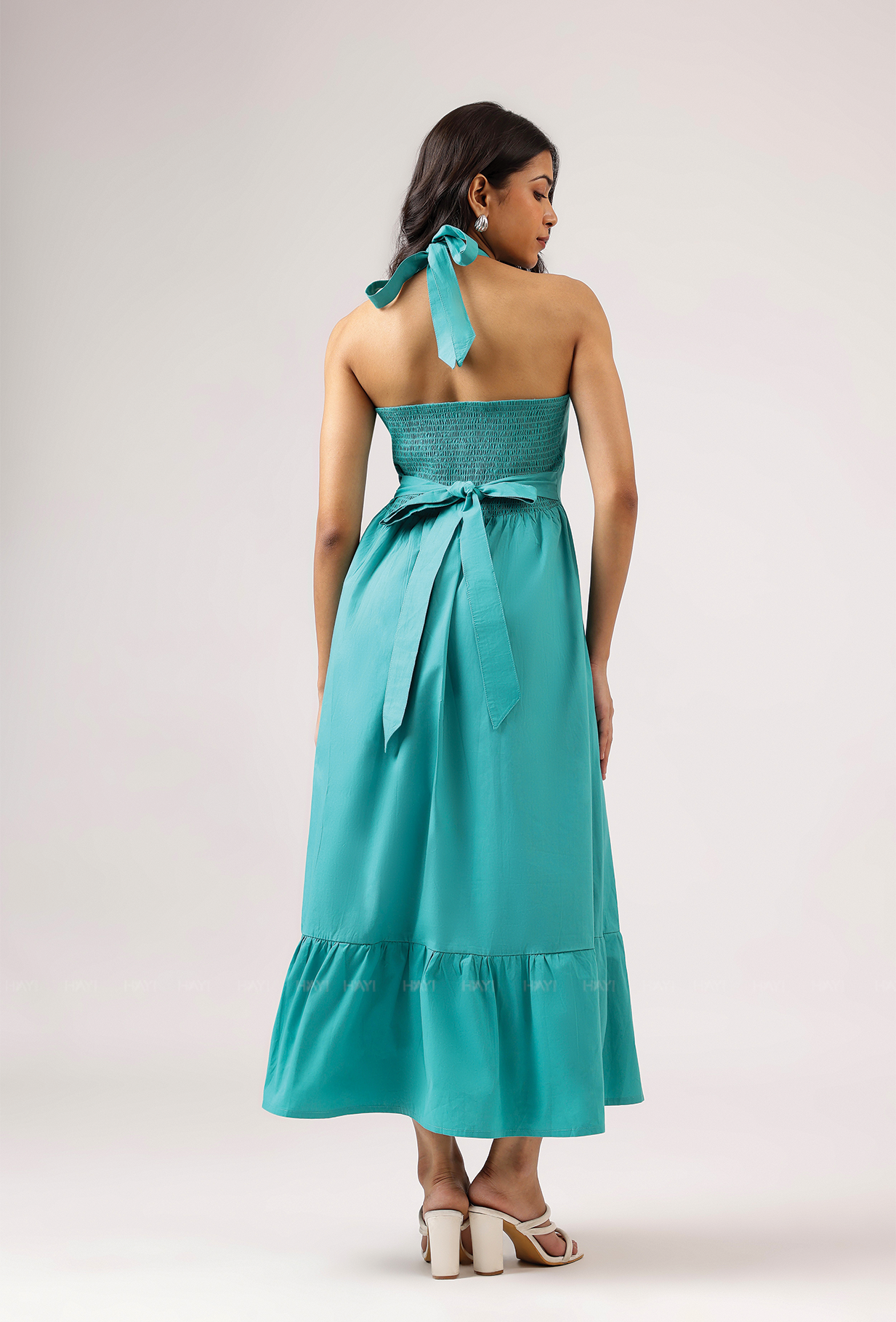 Lagoon Love Blue Helter Flared Dress With Smock