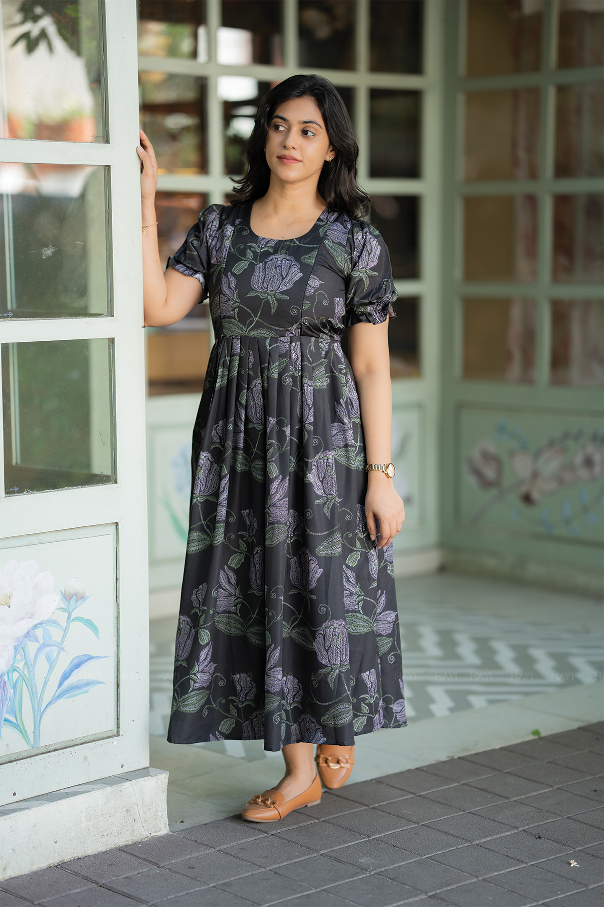 Deep Muse Black Floral Printed Maternity and Feeding Wear