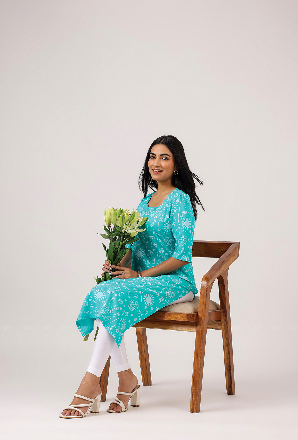 Mint Mirage with floral printed Viscose Kurta