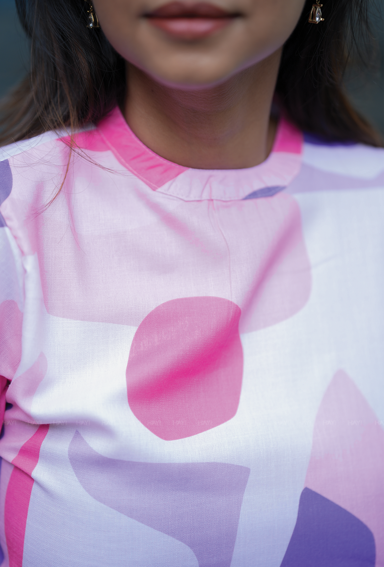 Patterned Pink with Candy Pops printed Linen Blend Kurta