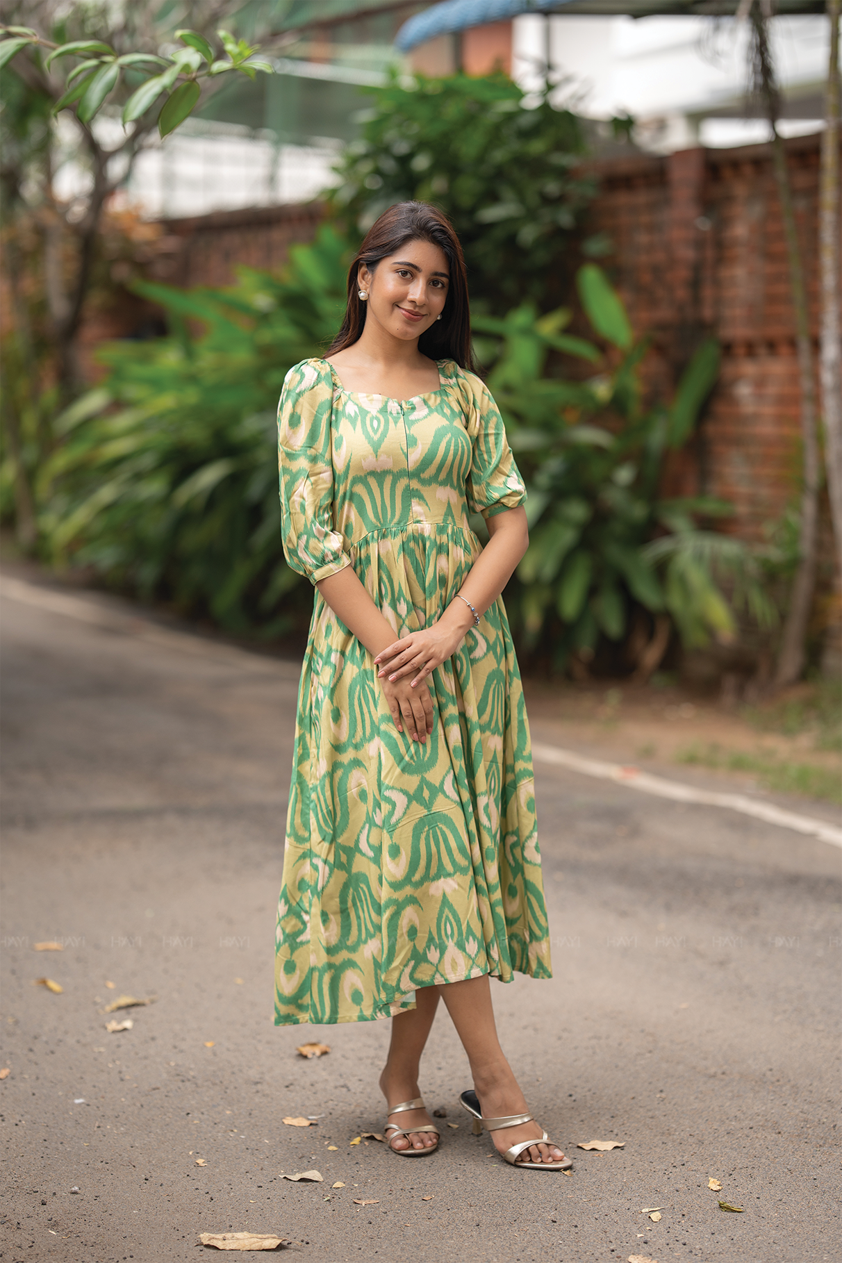Sage Flow Green Printed Maternity and Feeding Viscose Dress