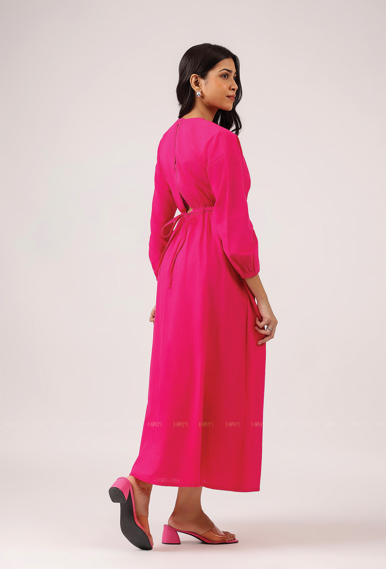 Crowned In Pink Wasit Tie With Back Slit Flared Maxi