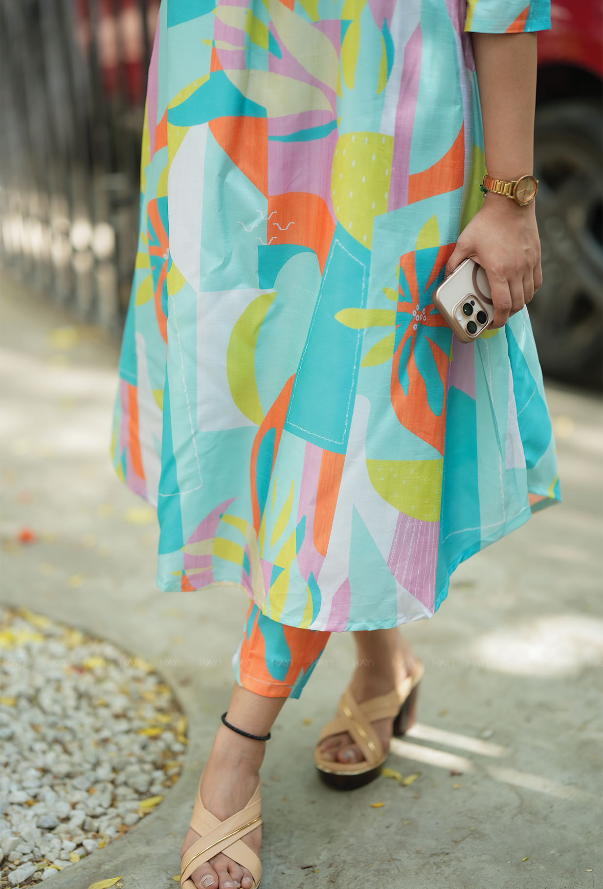 Fluoro Blue with Neon Oasis Silk Blend Co ord set