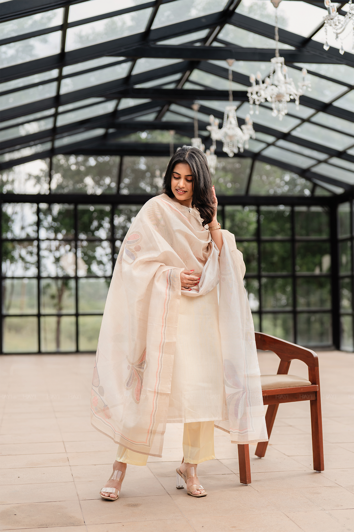 Pearl Off-White 3 Piece Silk Blend Placement Printed Embroidery Kurta with Pant & Dupatta