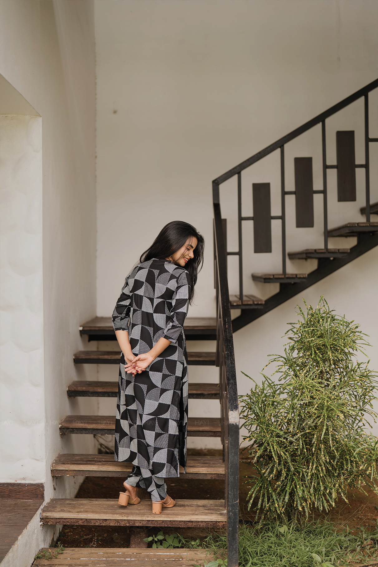 Checkmate Noir Black Viscose Co-ord with Geometric Print