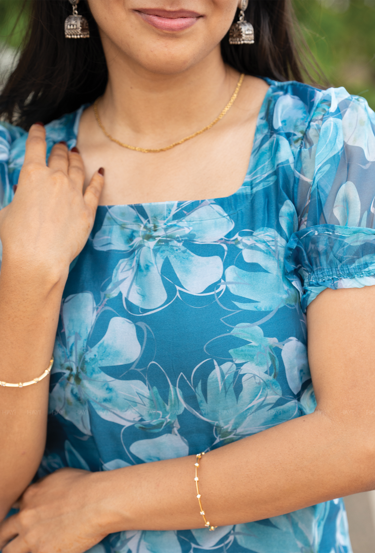 Seafoam Blue with Ocean Bloom floral Organza kurta