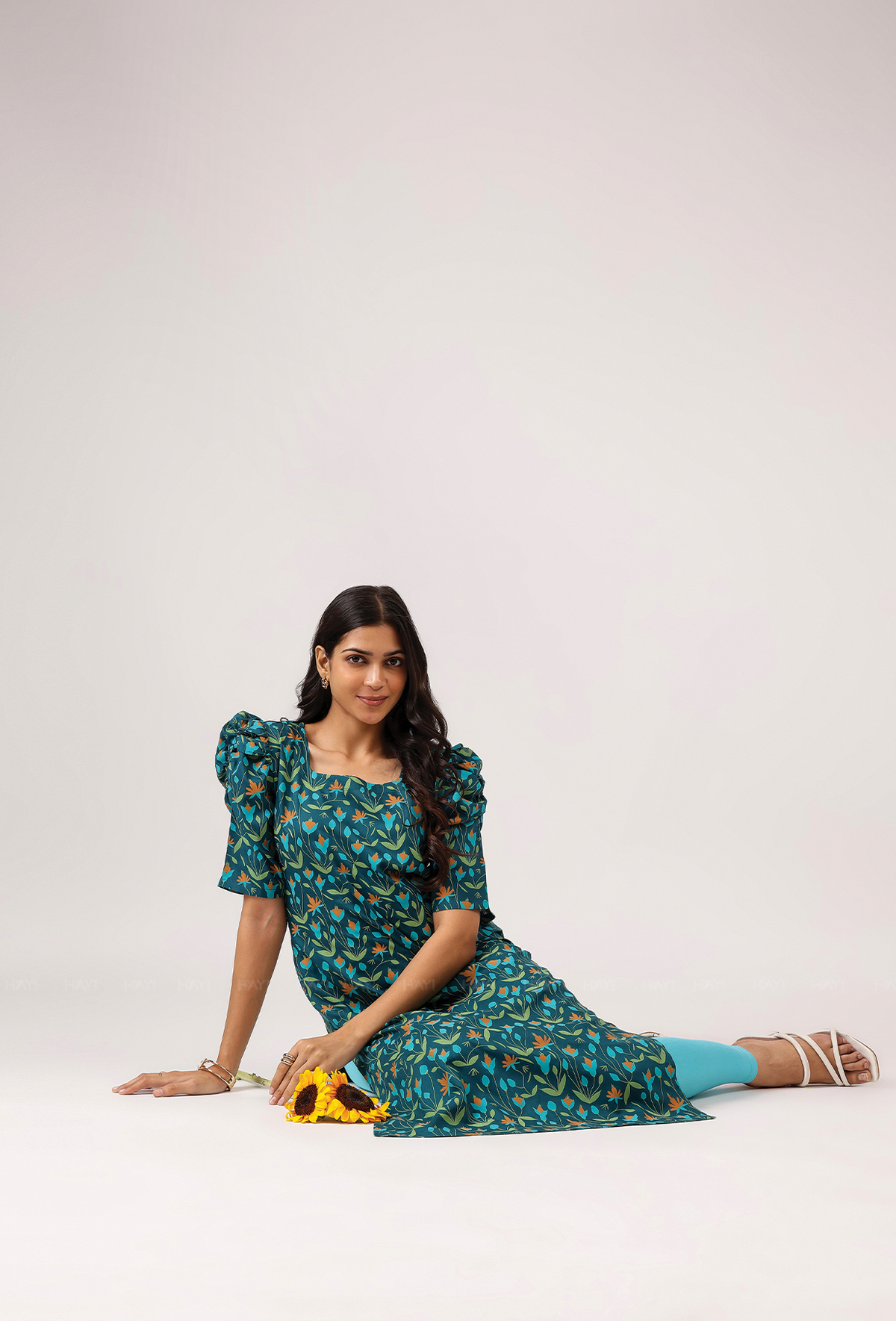 Rouge Teal Green with Evergreen Bloom floral printed Viscose Kurta