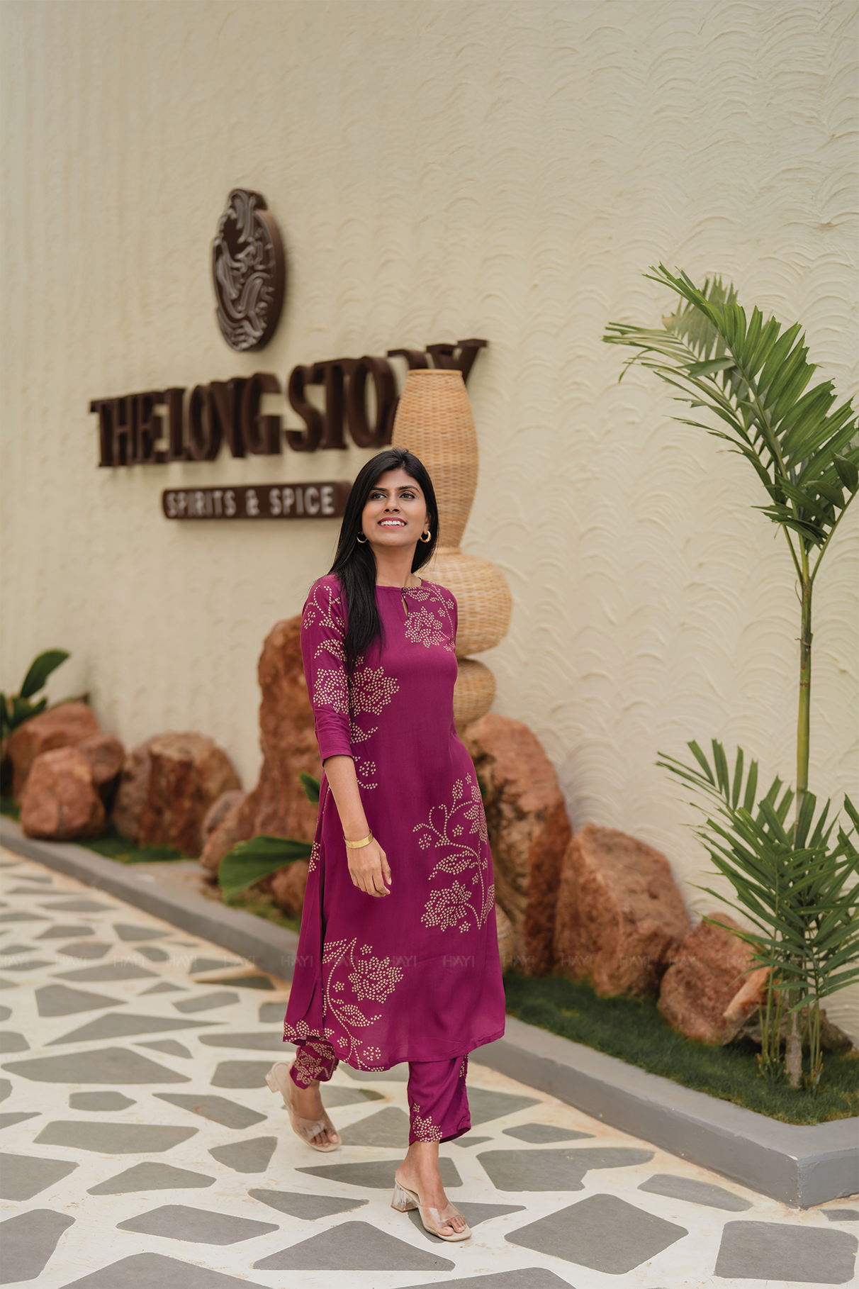 Majenta Goldvine Viscose Co-ord with Boat Neck & 3/4 Sleeves