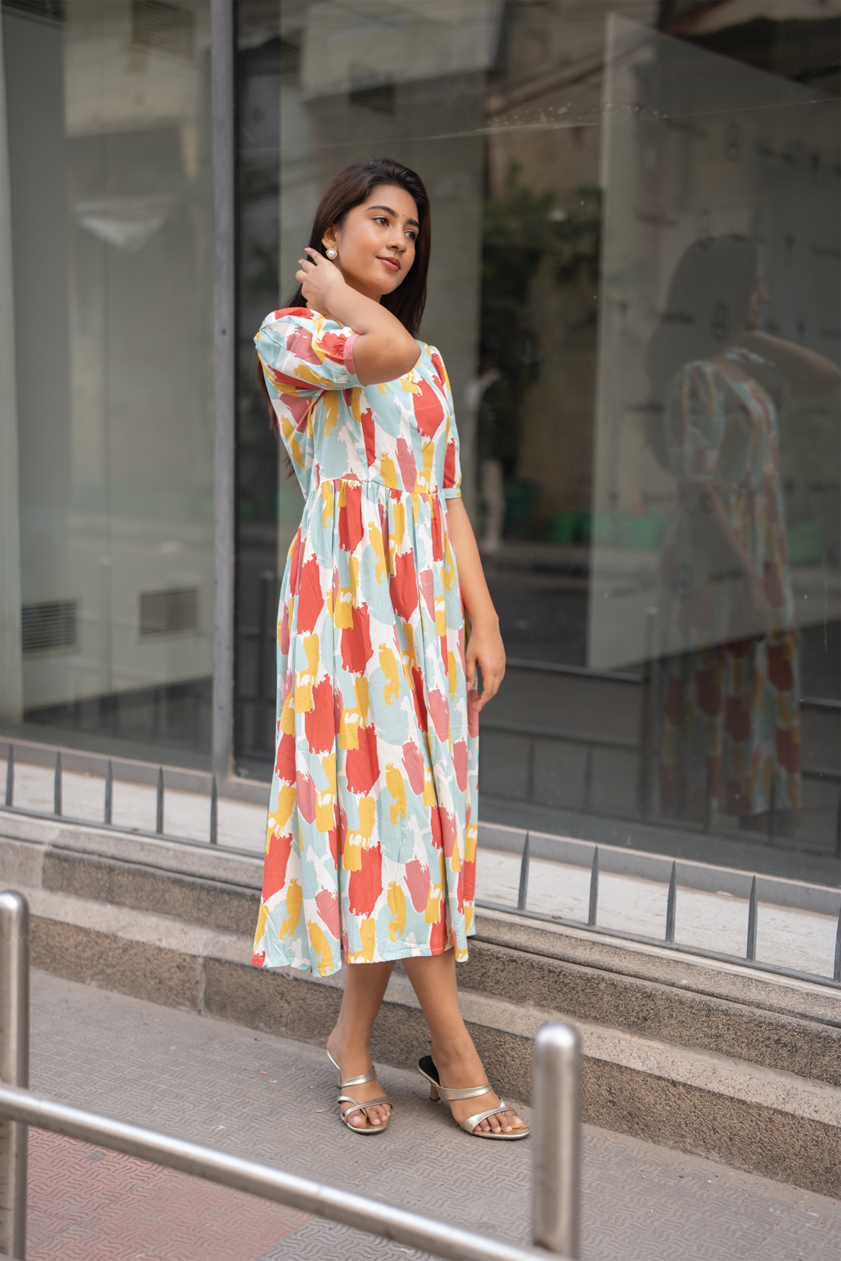 Candy Stroke White Printed Maternity and Feeding Viscose Dress