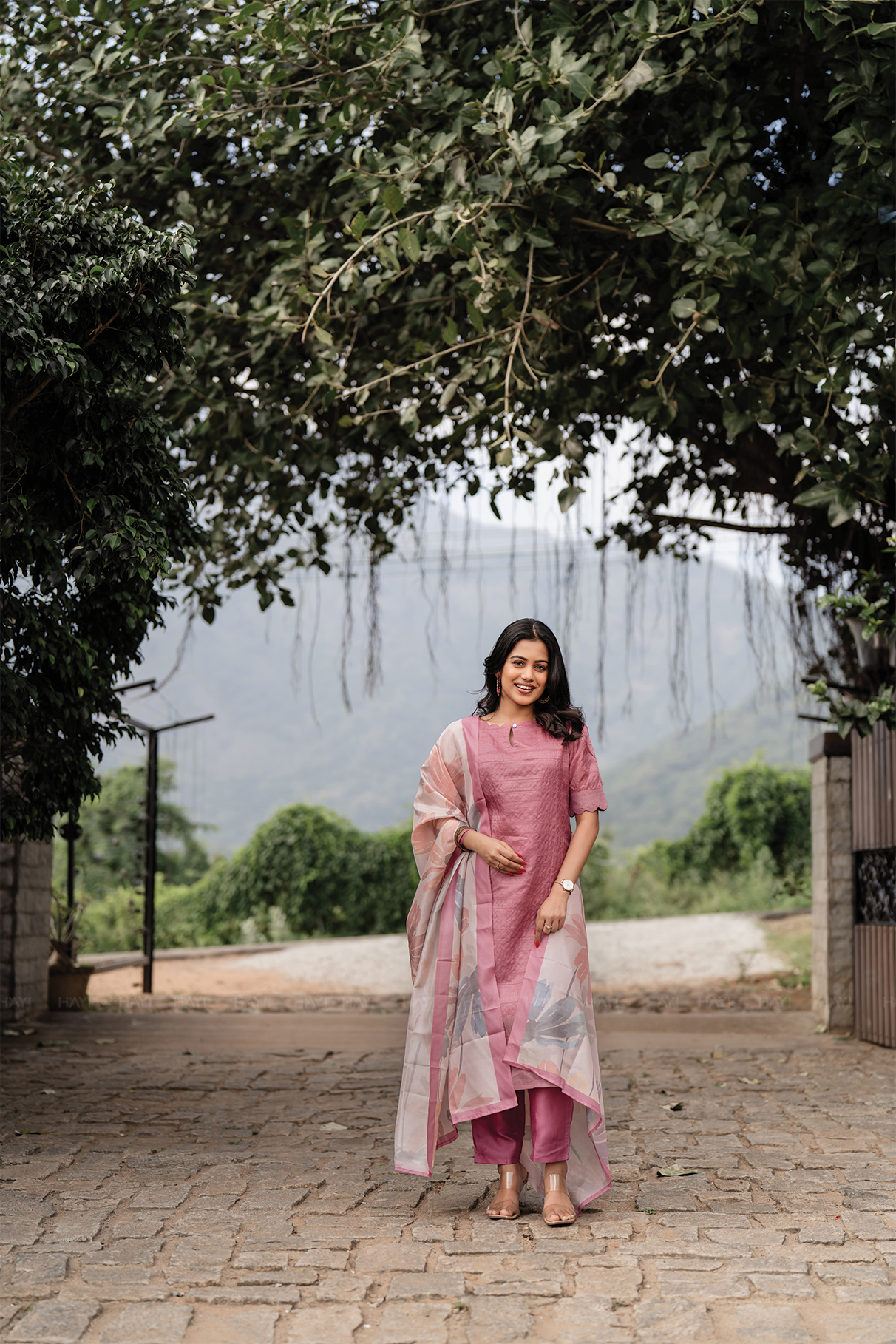 Radiance Mist Pink 3 Piece Tussar Silk Blend Printed Kurta with Pant & Dupatta