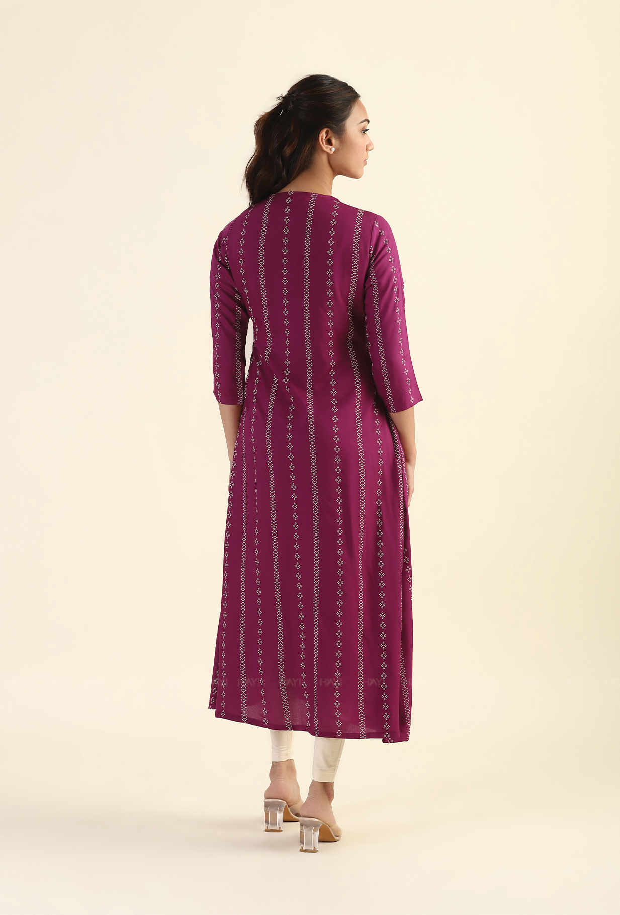 Plum Linear Striped Viscose Printed Dress