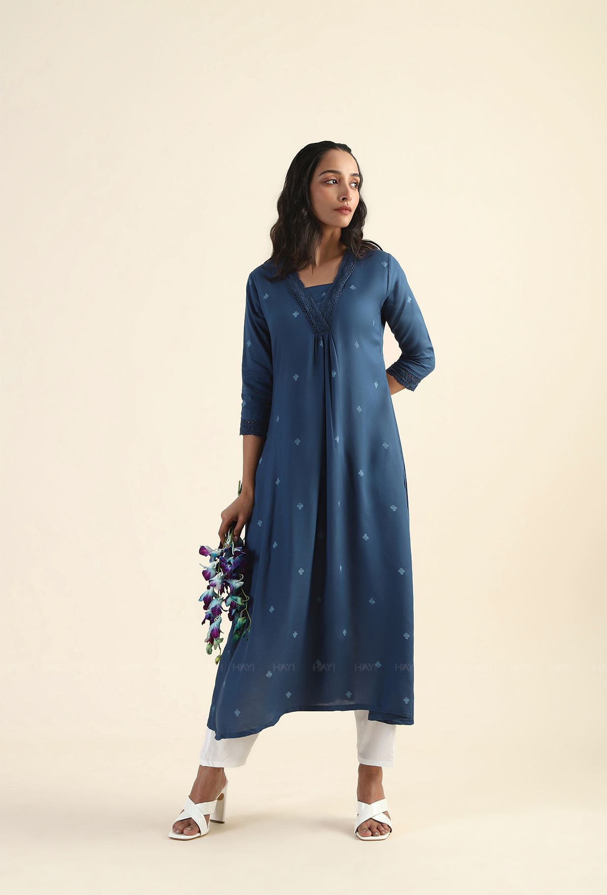 Celestial Blue Twinkle Muse Viscose Printed Dress