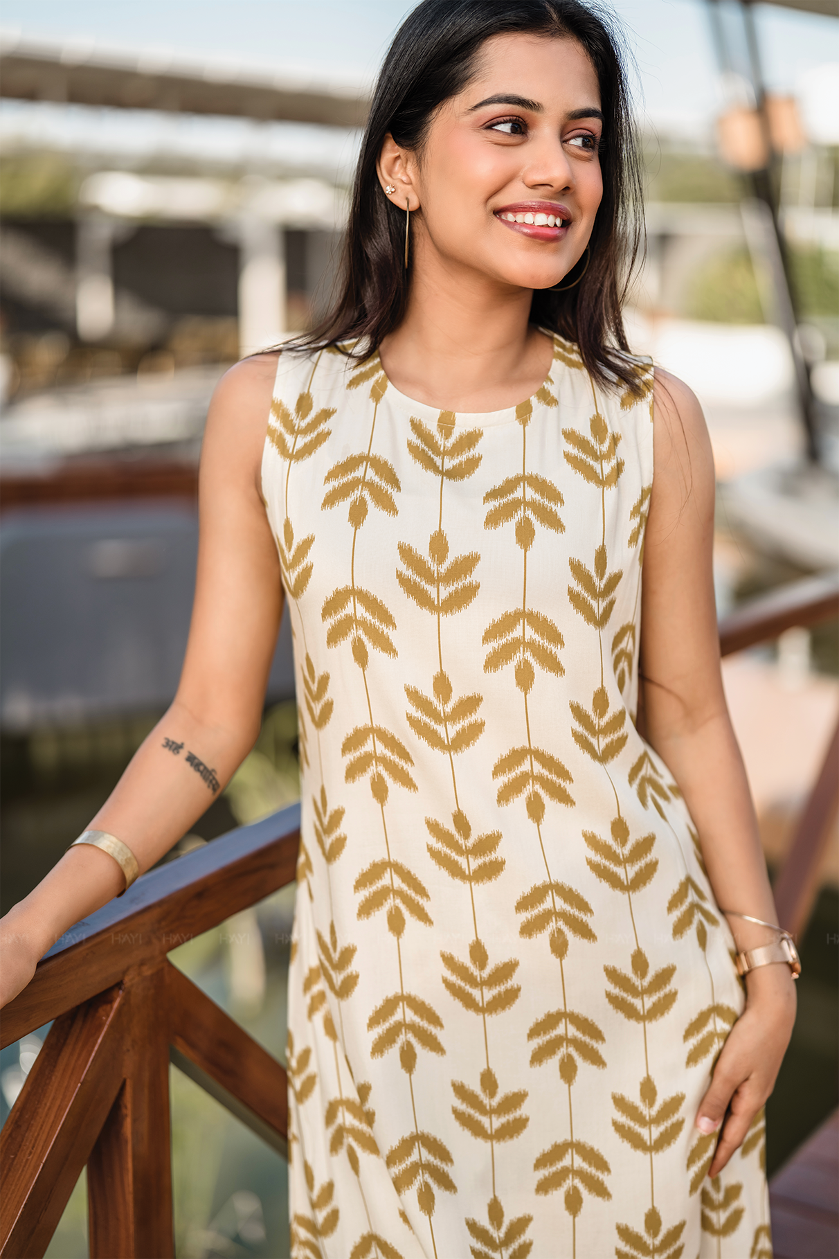 Sona Bloom Sandal cotton blend Co-ord with Close Neck and Attached 3/4th Sleeves