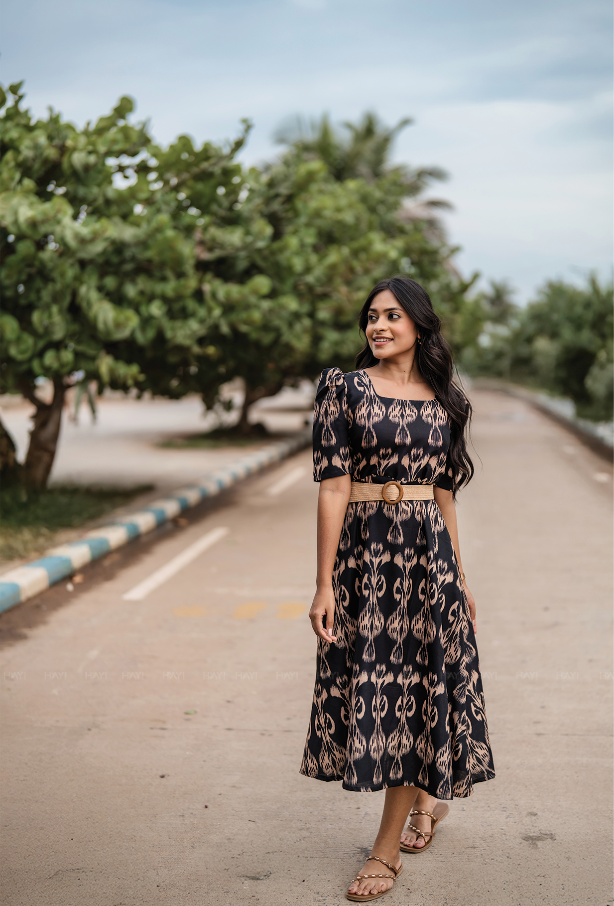 Horizon Black with Dark Desire printed Linen Blend Dress