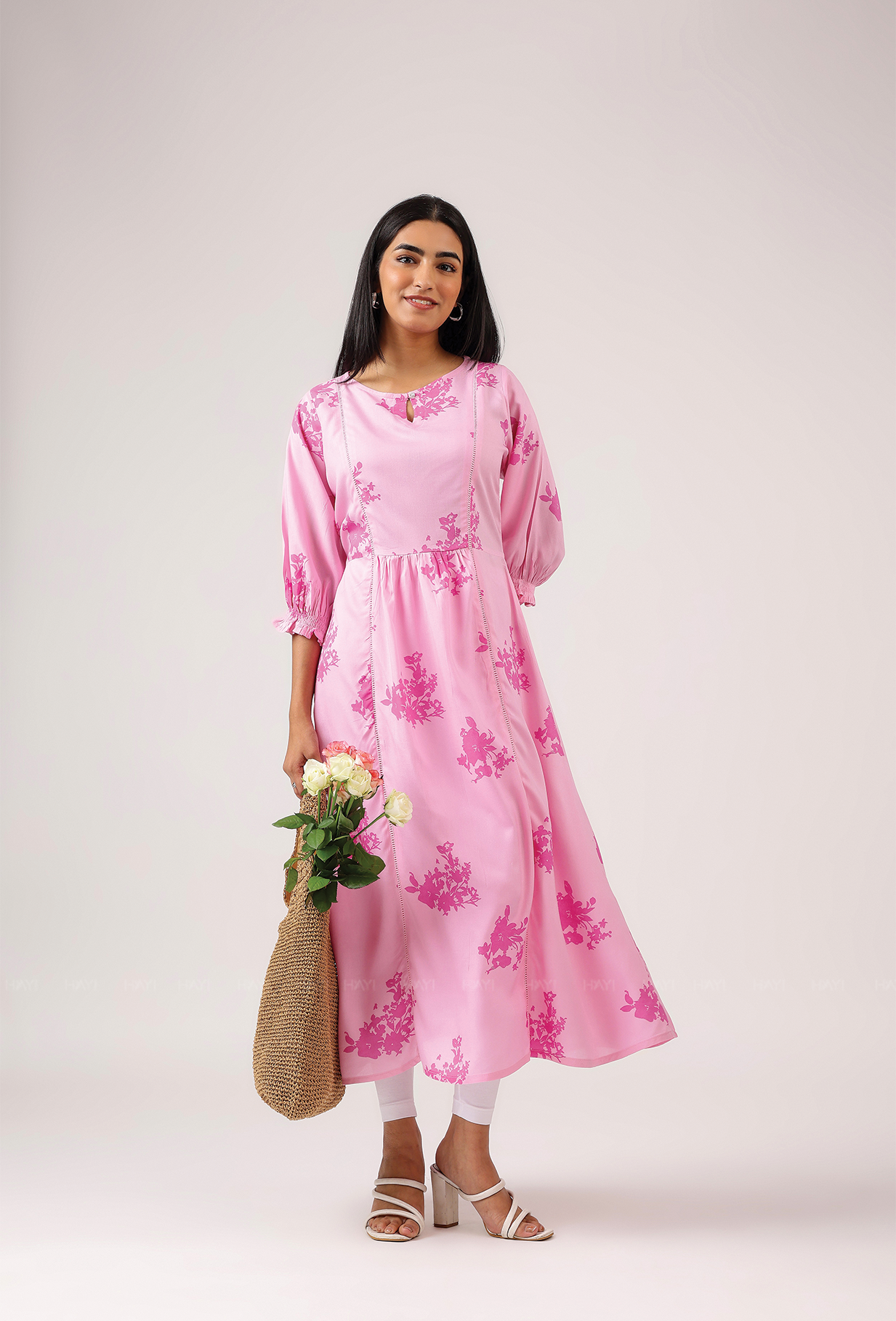 Light Pink with All About Flowers printed Viscose A-line Dress