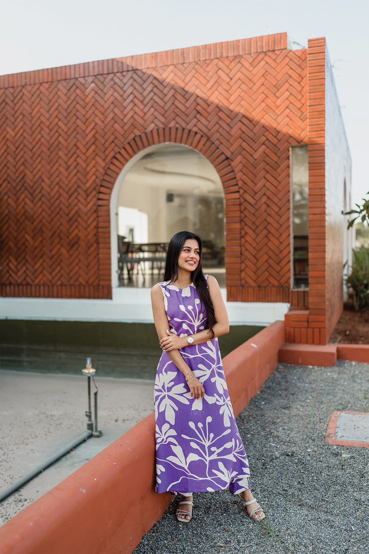 Viola Bloom Violet Cotton Blend Co-ord with Close Neck & Attached 3/4th Sleeves