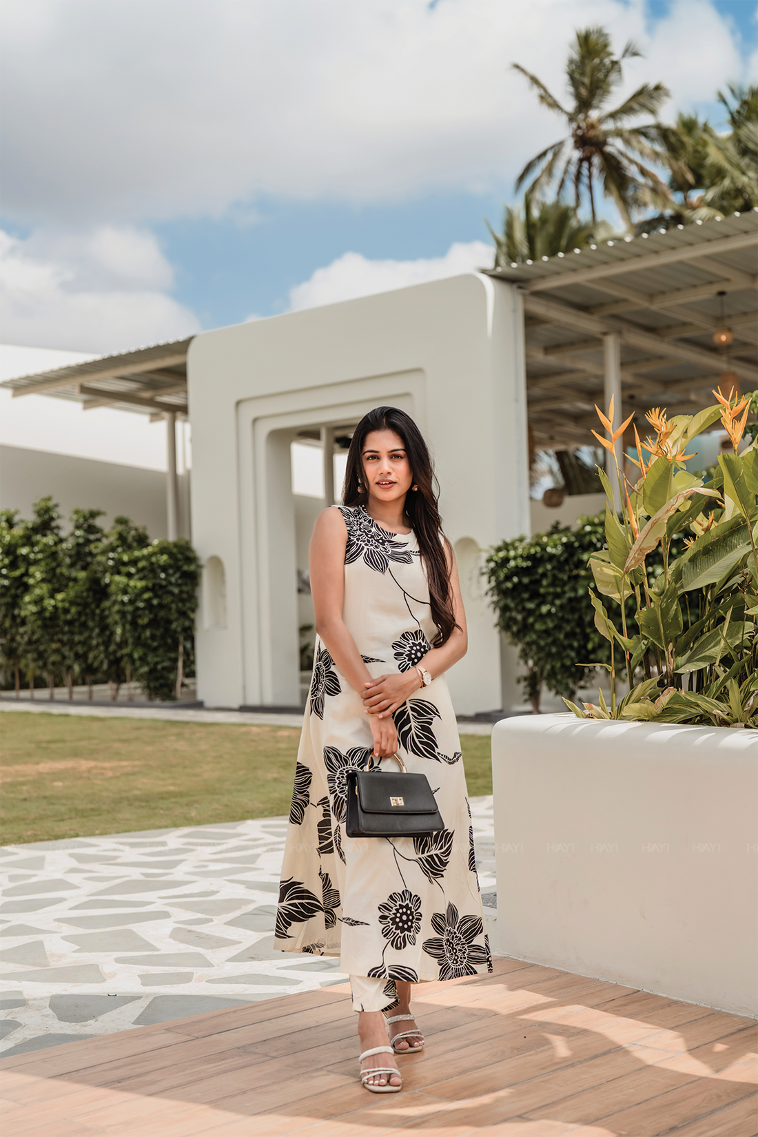 Mono Rose Gray Cotton Blend Co-ord with Close Neck and Attached 3/4th Sleeves