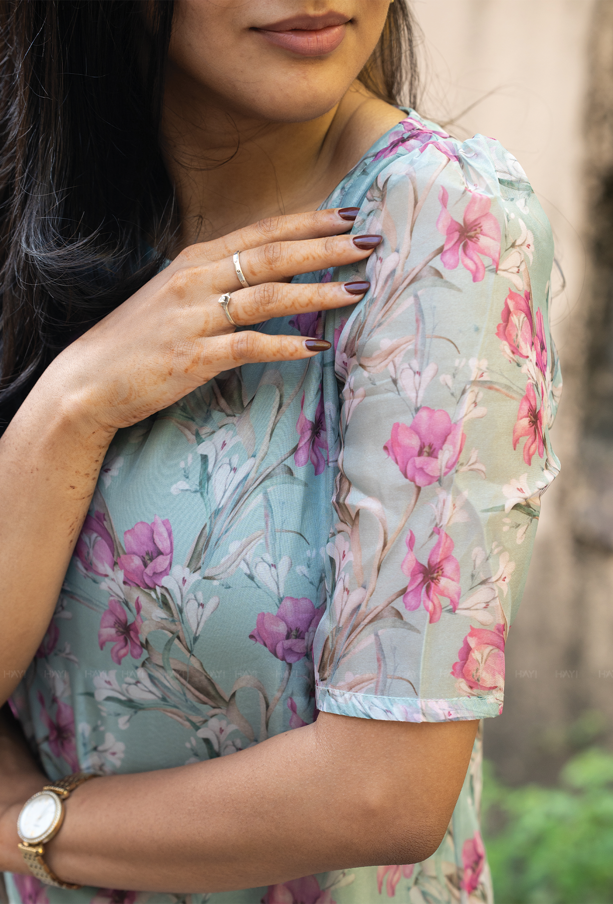 Mirage Green with Hazy Bouquet floral Organza kurta