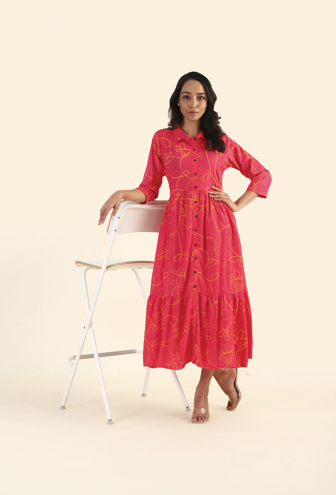 Luster Pink Luminous Twilight Viscose Printed Dress