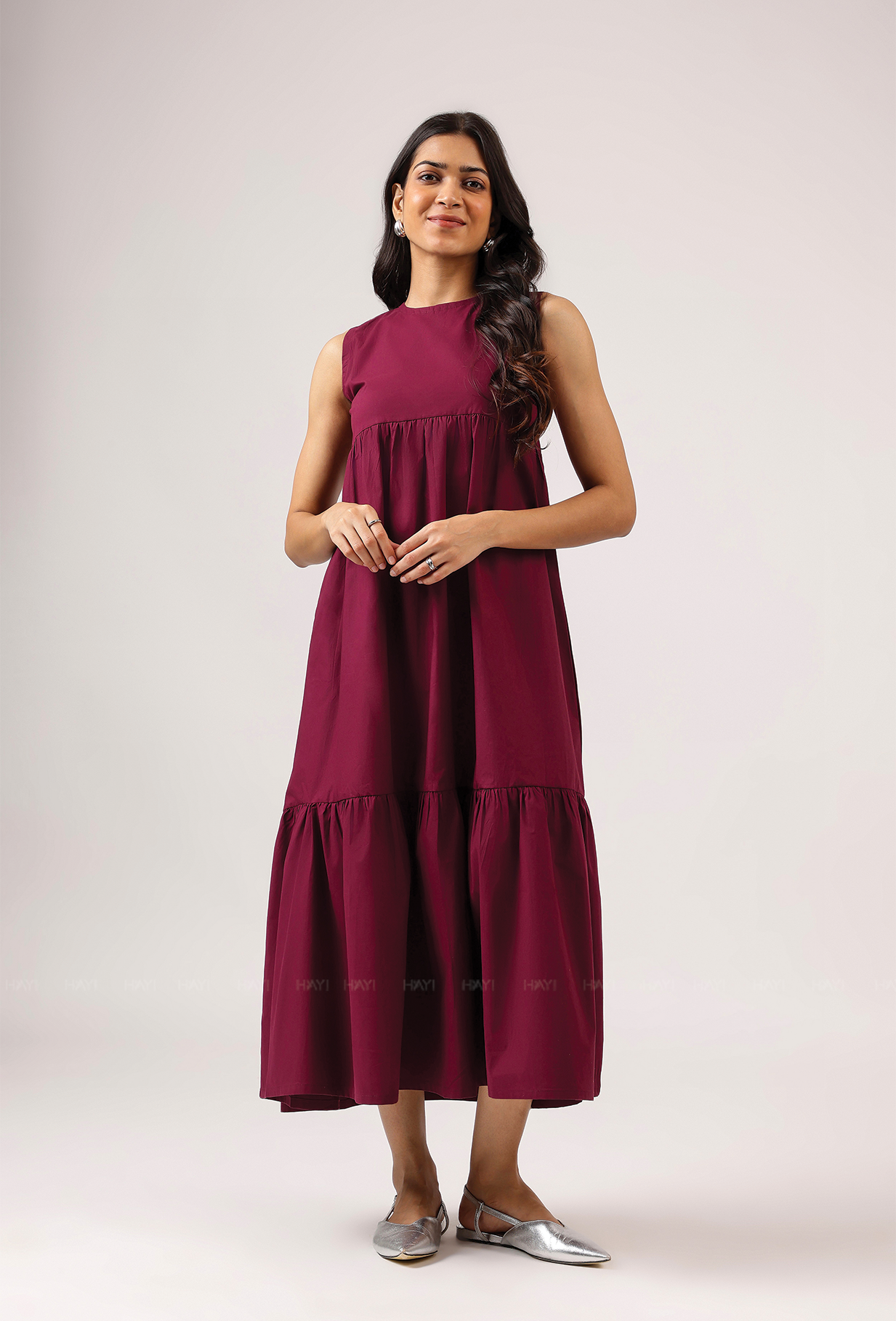 Vin Rouge Sleeveless Wine Flared Dress