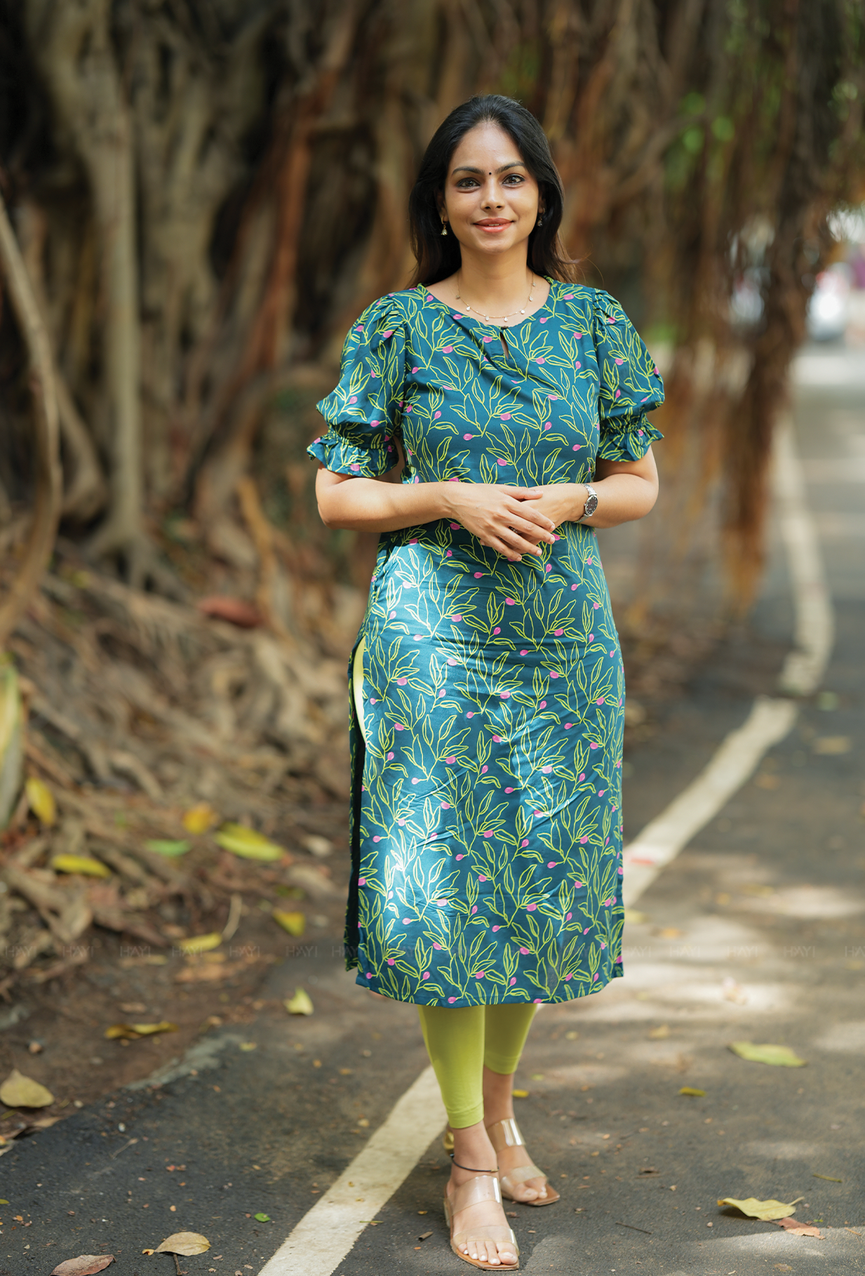 Shroud Green with Spring Veil floral printed Viscose Kurta