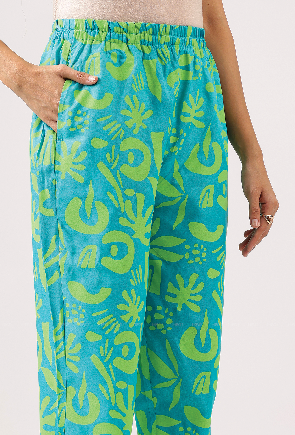 Hazy Blue with Abstract Grove Viscose printed Co ord set