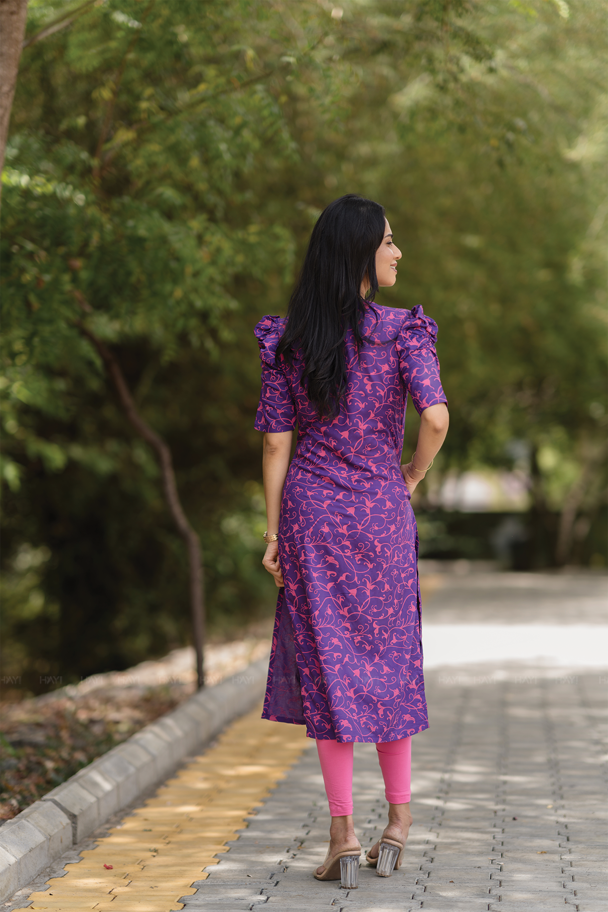 Lunar Violet with Twilight Tango floral printed Viscose Kurta