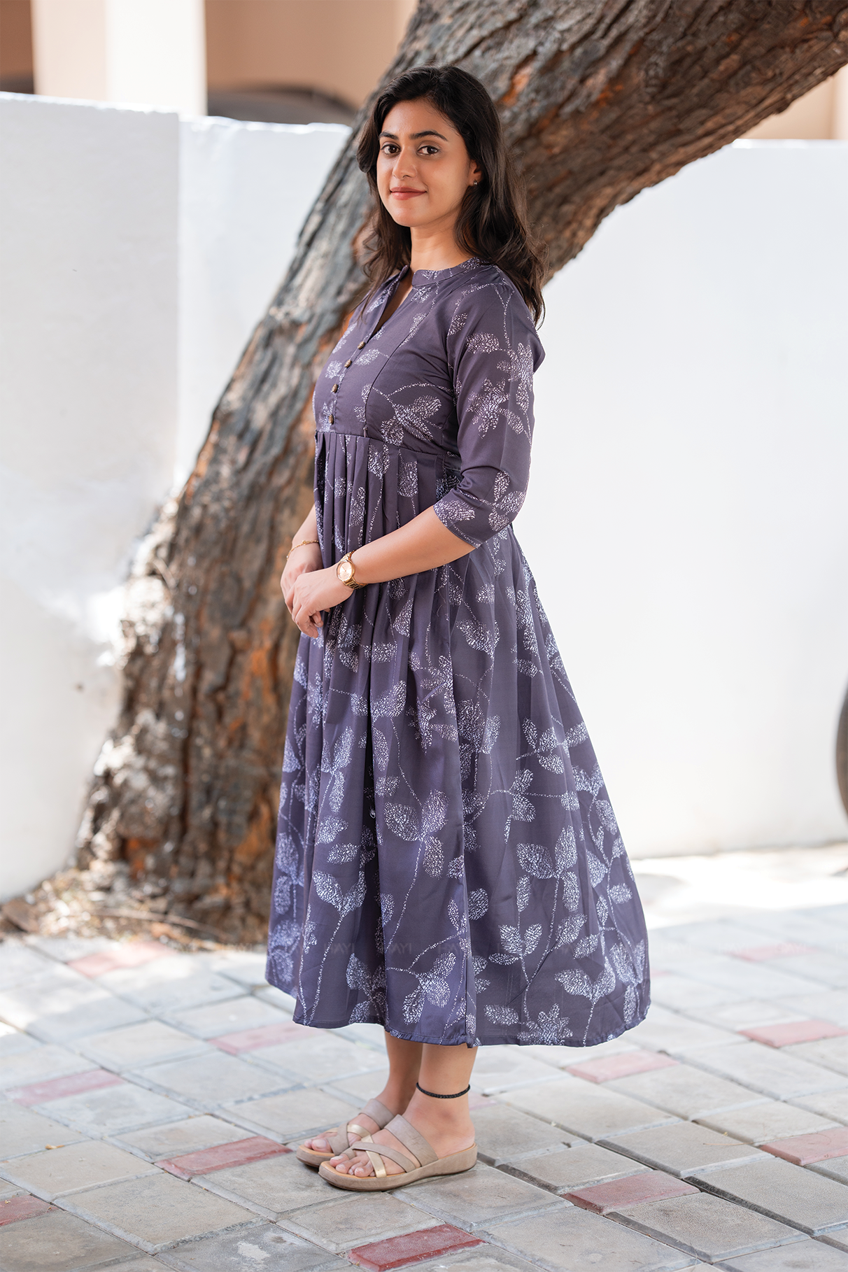 Muted Munlit Grey Printed Maternity and Feeding Maxi Wear