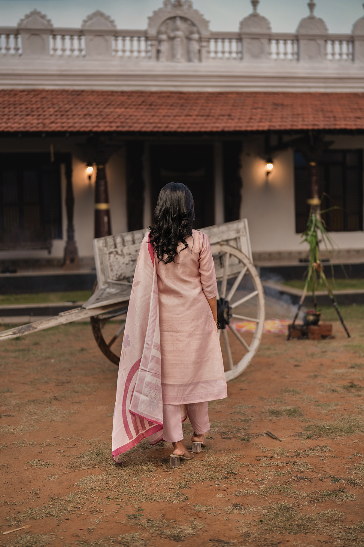 Rose Mist Light Pink 3 Piece Tussar Silk Blend Floral Embroidered & Printed Kurta with Pant & Dupatta