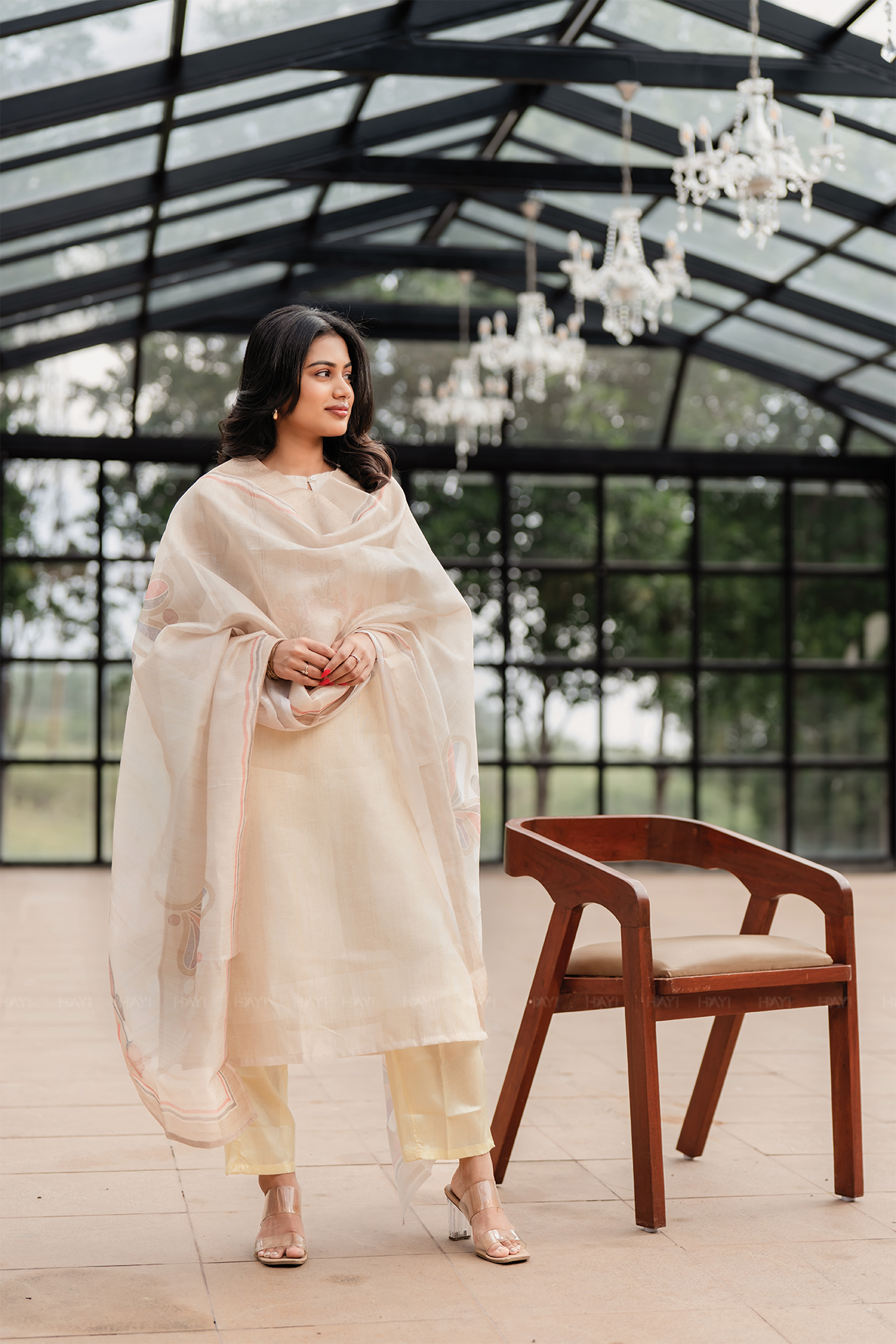 Pearl Off-White 3 Piece Silk Blend Placement Printed Embroidery Kurta with Pant & Dupatta