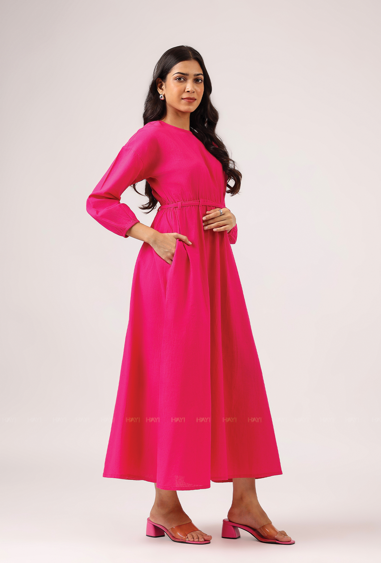 Crowned In Pink Wasit Tie With Back Slit Flared Maxi