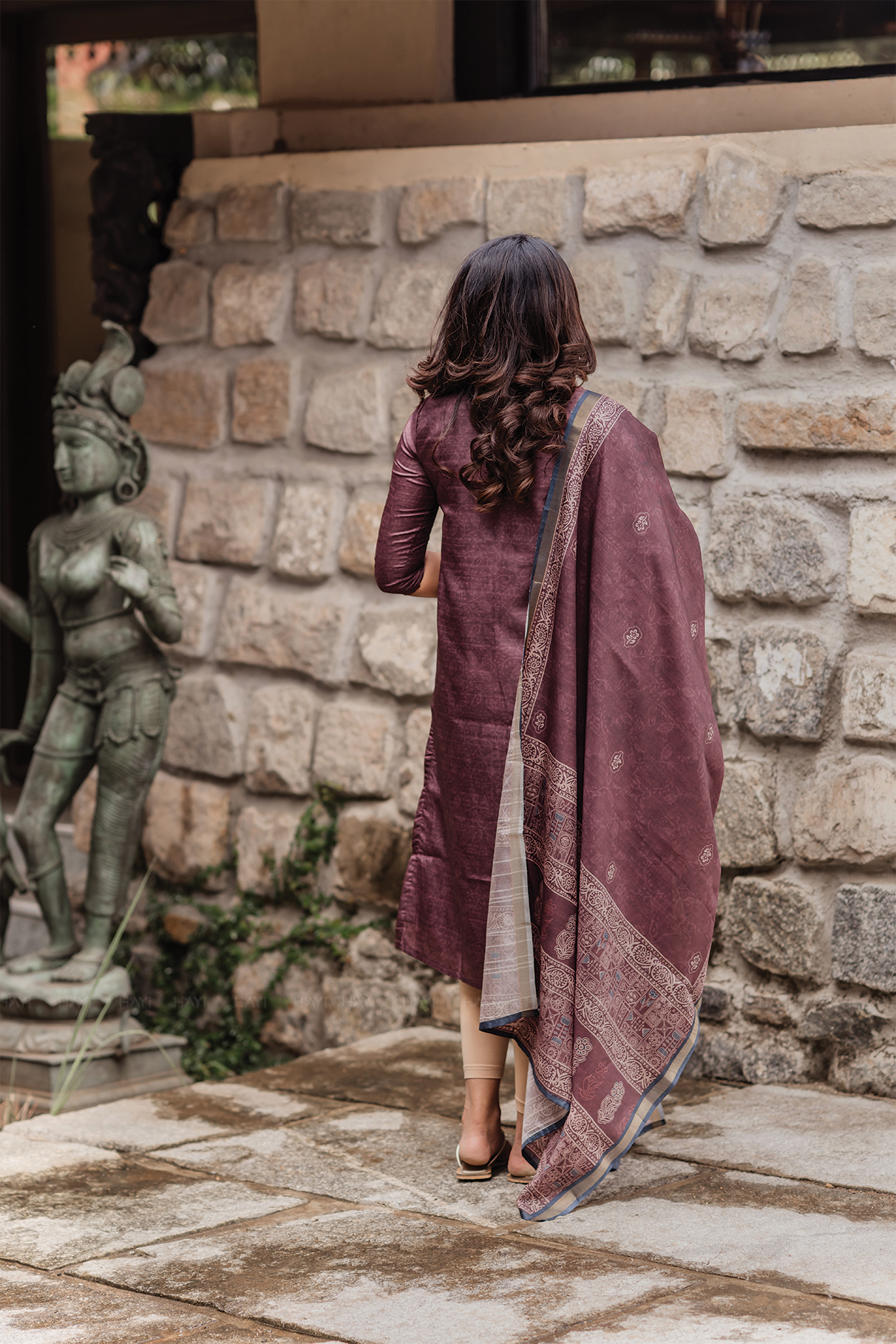 Tanira Brown printed 2 Piece Khata Silk Kurta with Dupatta