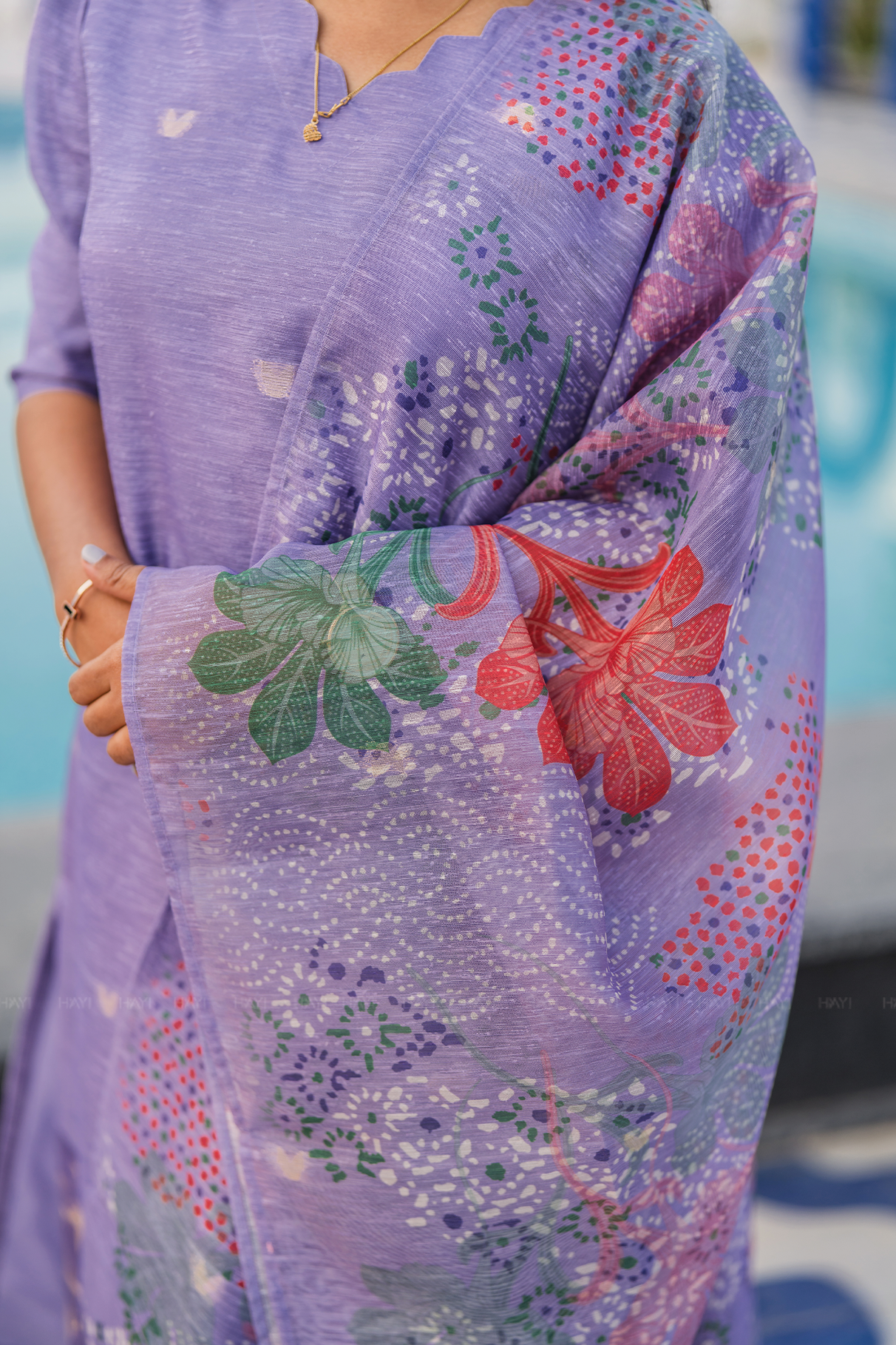 Lira Printed 3 Piece Organza Slub Kurta Set with Dupatta