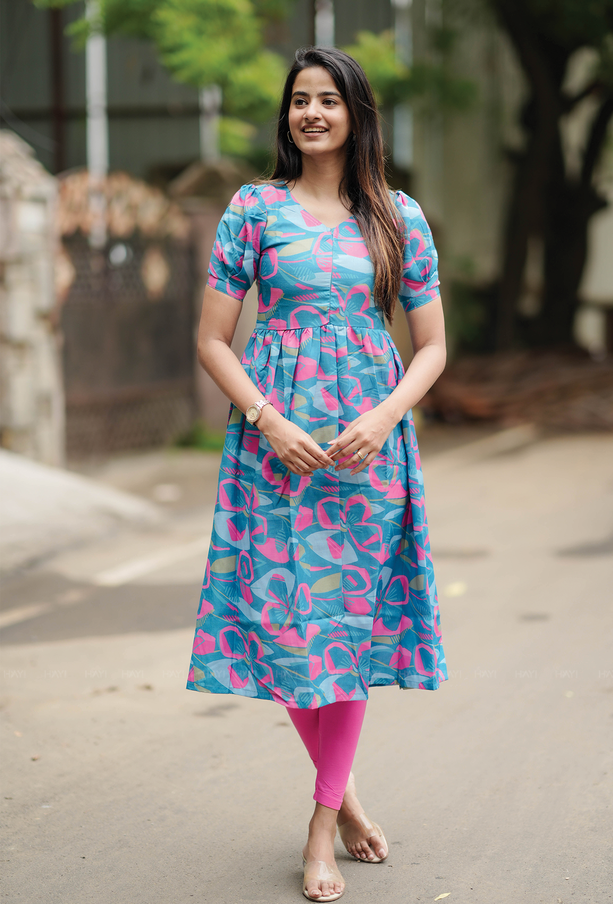 Geo Bloom Blue Maternity and Feeding dress