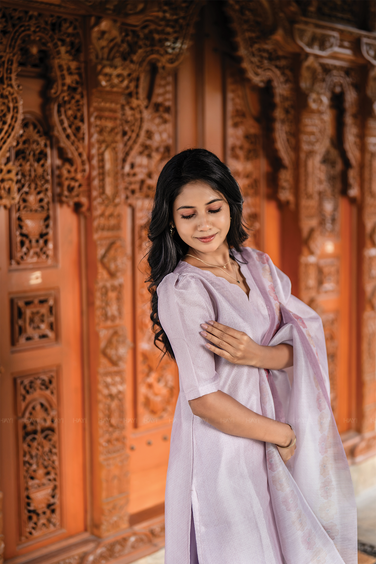 Lilac Blossom 3 Piece Crush Silk Blend Hand-Embroidered Kurta with Pant & Dupatta