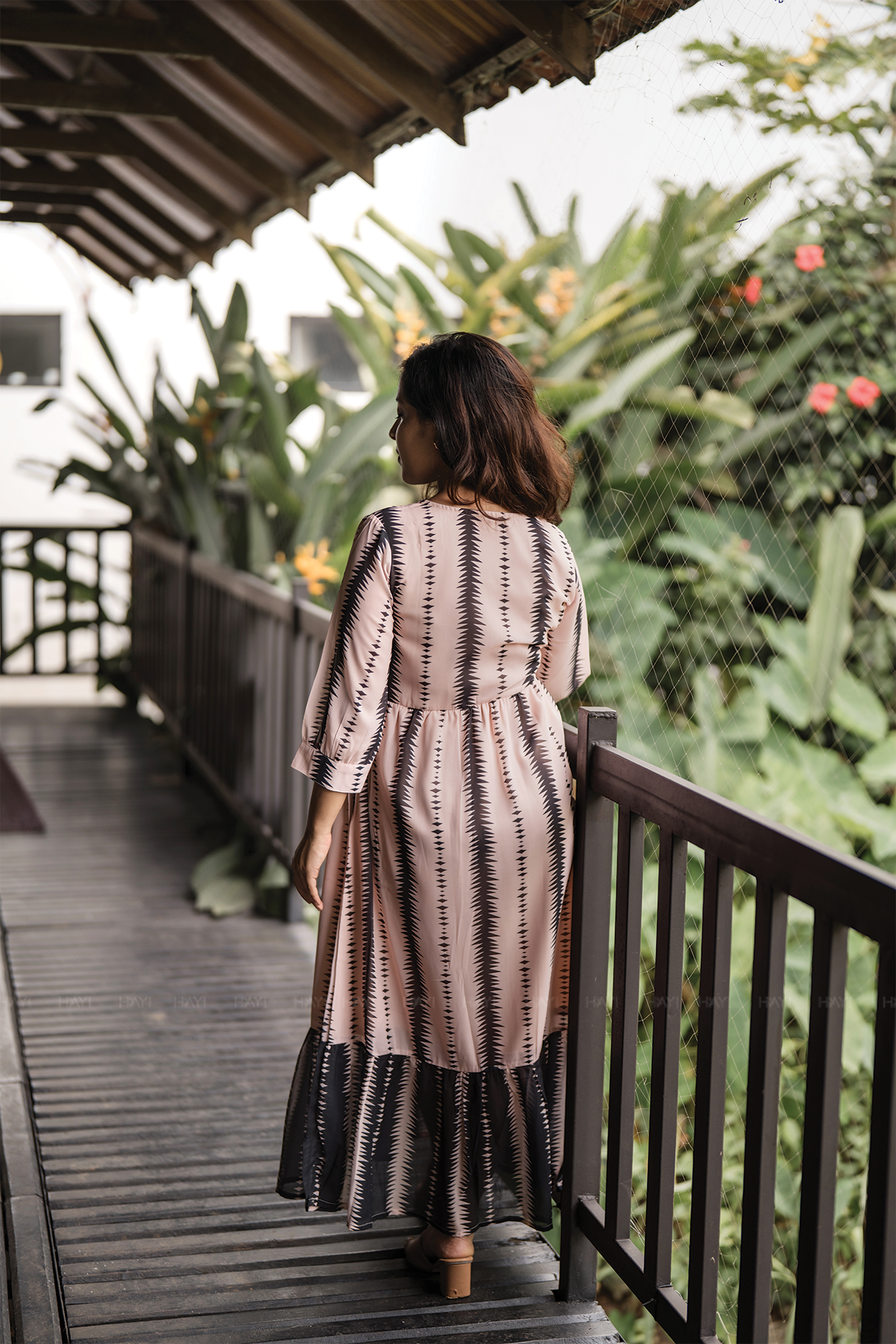 Fall Beige with Timeless Rhythm Printed Maternity and Feeding Lux Georgette Dress