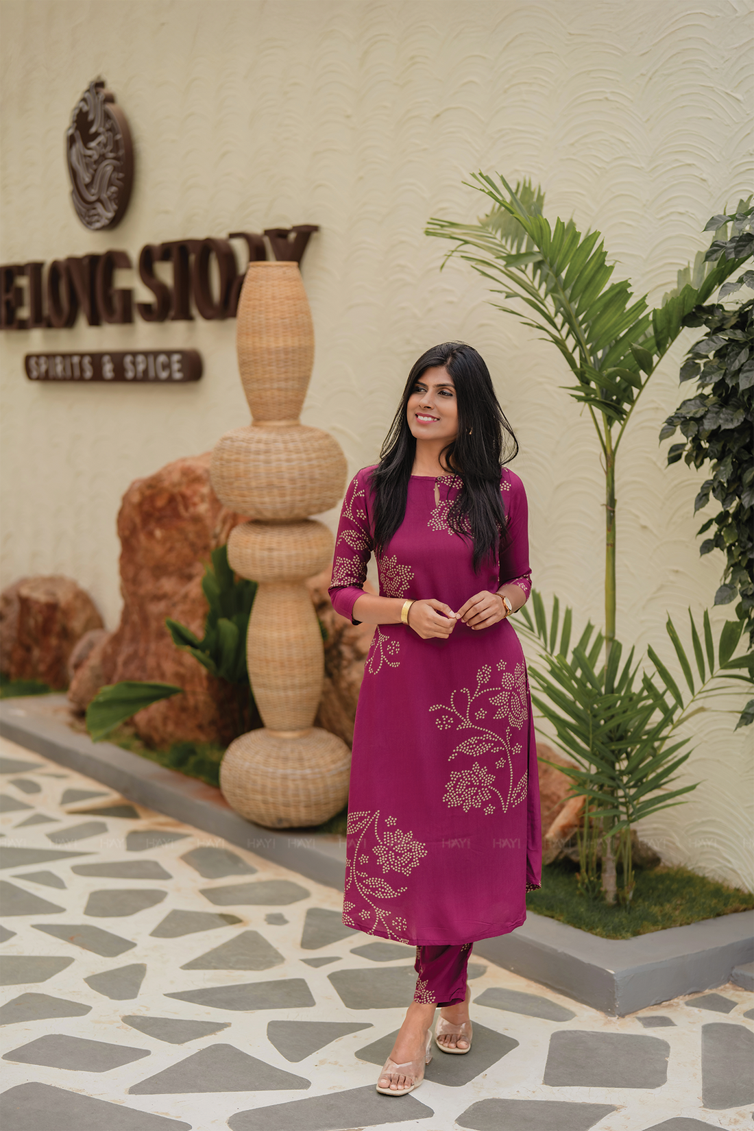 Majenta Goldvine Viscose Co-ord with Boat Neck & 3/4 Sleeves