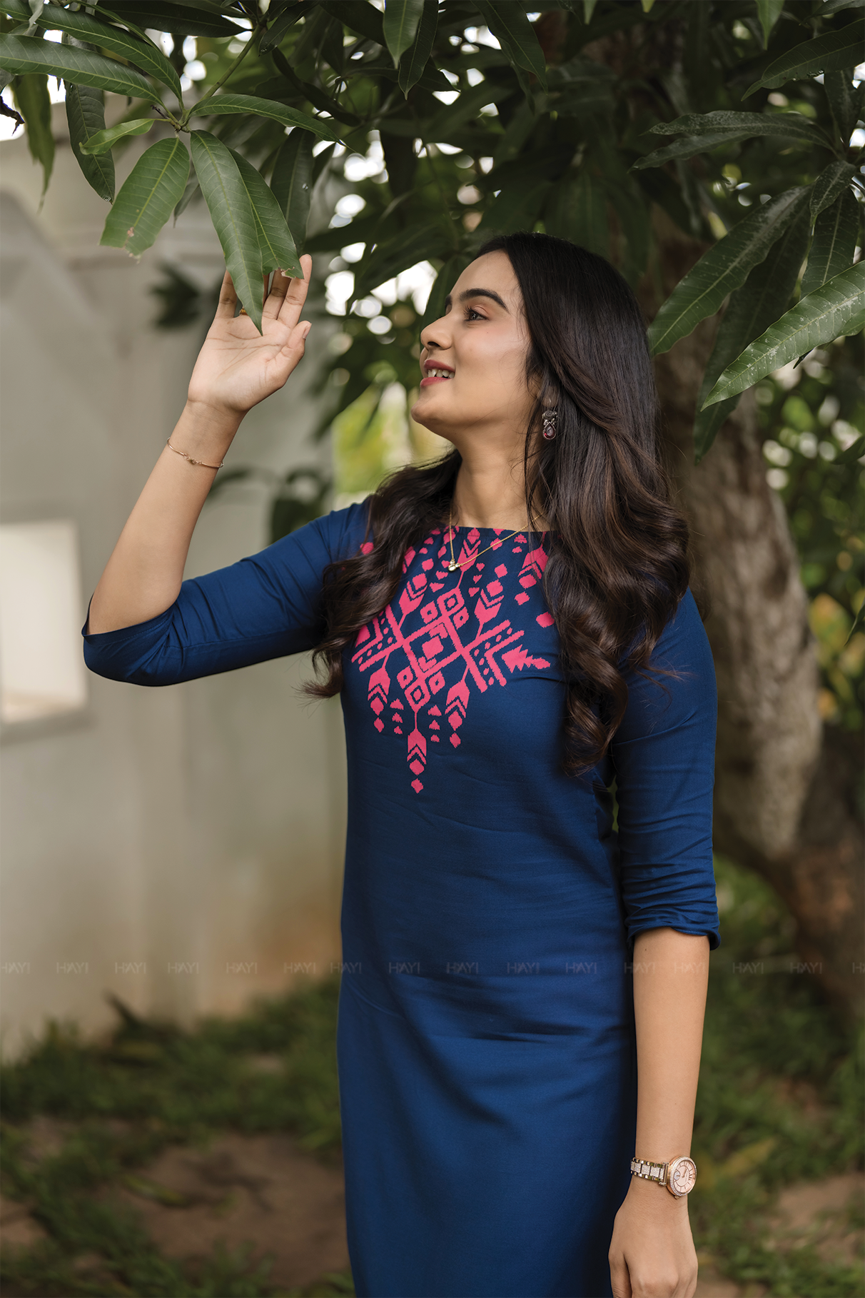 Noor Charm Navy Viscose Placement Printed Kurta