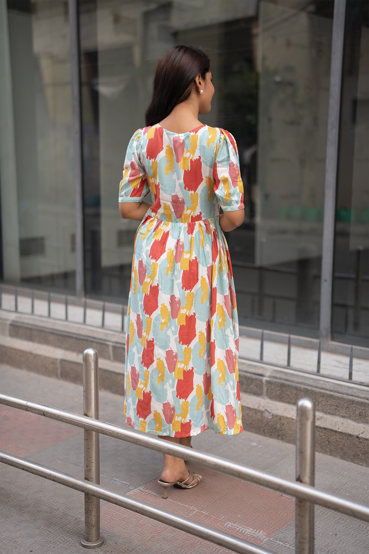 Candy Stroke White Printed Maternity and Feeding Viscose Dress