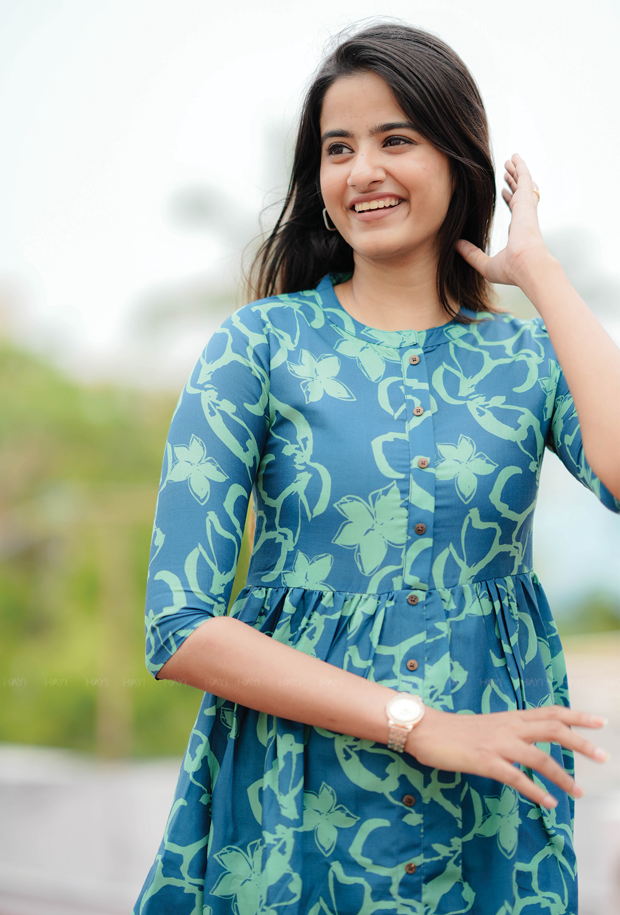 Arty Bloom Teal with Floral printed Maternity and Feeding dress