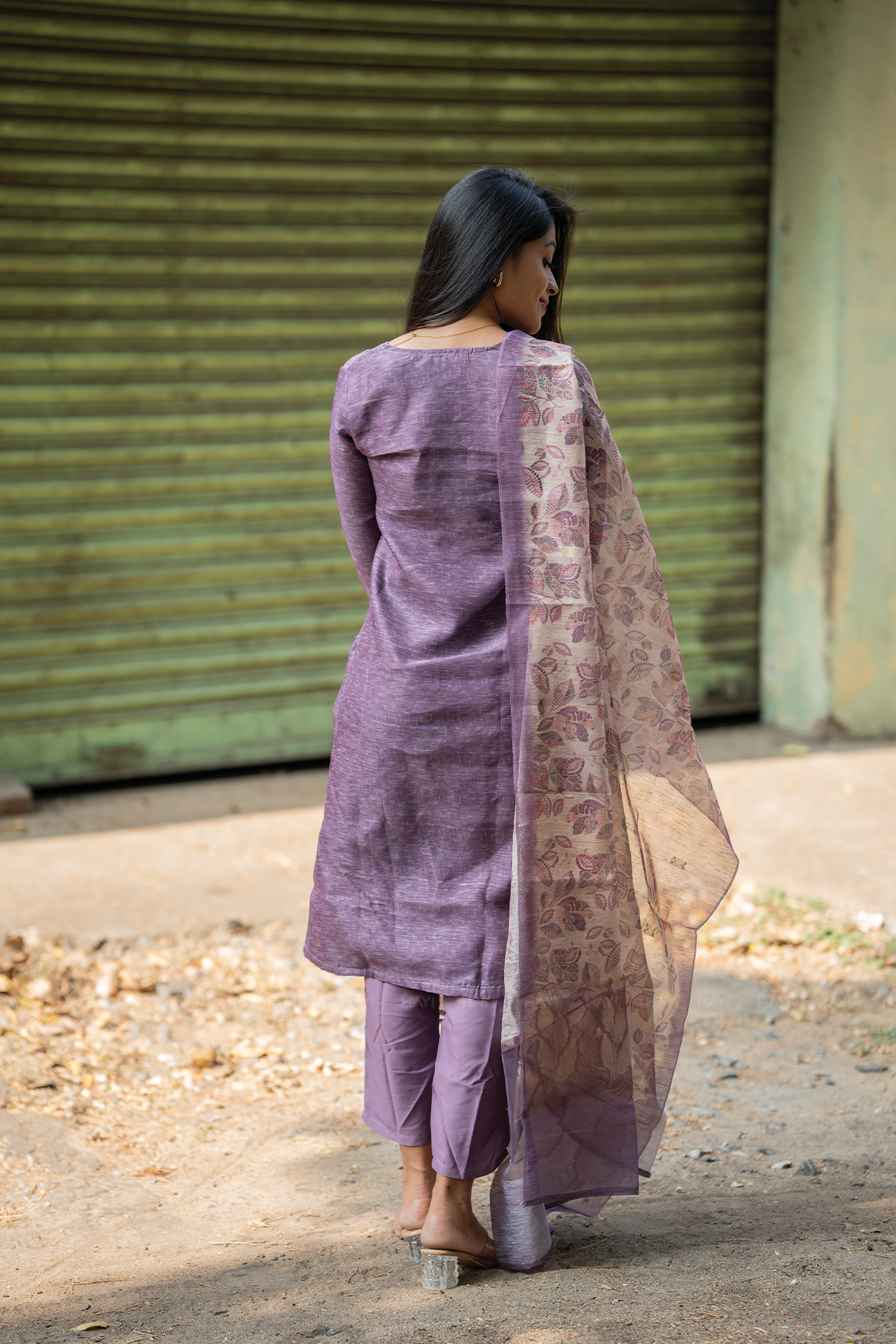 Petal Mist Jacquard 3 Piece Linen Kurta Set with Dupatta