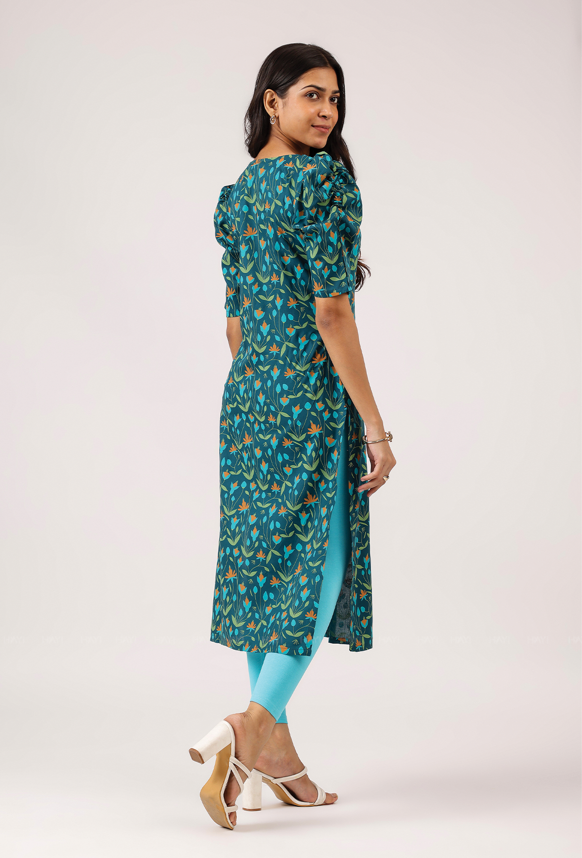 Rouge Teal Green with Evergreen Bloom floral printed Viscose Kurta