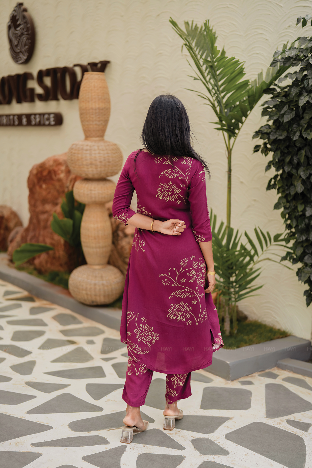 Majenta Goldvine Viscose Co-ord with Boat Neck & 3/4 Sleeves