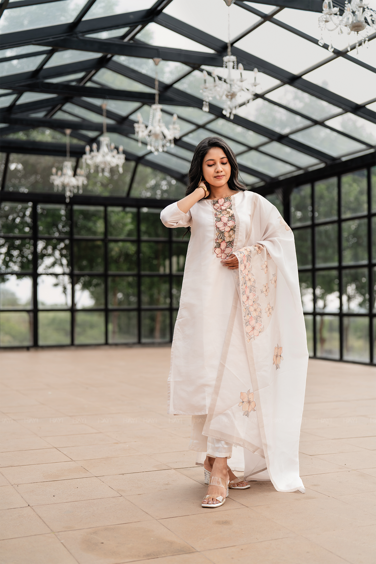 Lavira petal Off-White 3 Piece Silk Blend Embroidery Kurta with Pant & Dupatta