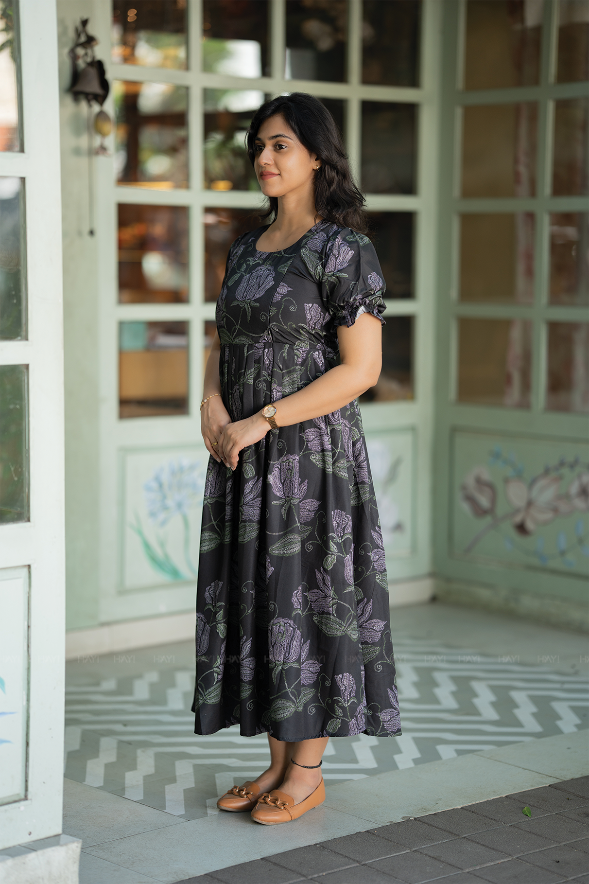 Deep Muse Black Floral Printed Maternity and Feeding Wear
