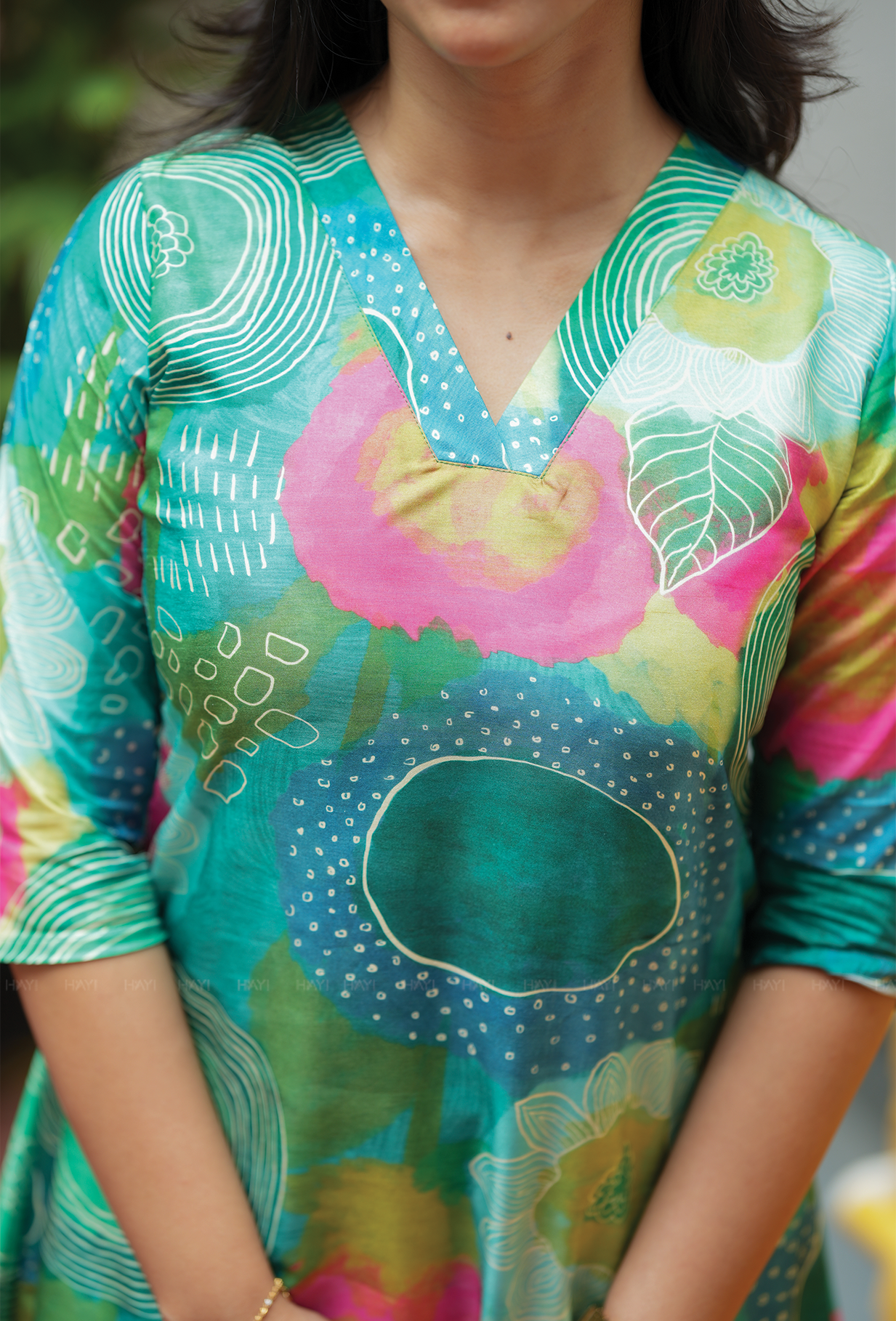 Mesh Green with Jungle Blush Silk Blend Co ord set