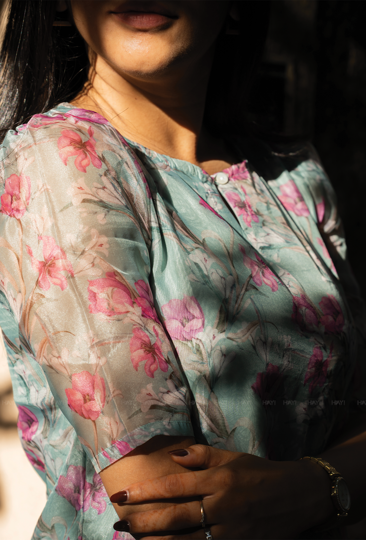 Mirage Green with Hazy Bouquet floral Organza kurta